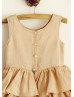 Tan Linen Knee Length Flower Girl Dress